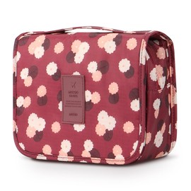 Mossio Hanging Toiletry Bag - Large Cosmetic Makeup Travel Organizer for Men & Women with Sturdy Hook (Wine Flower)