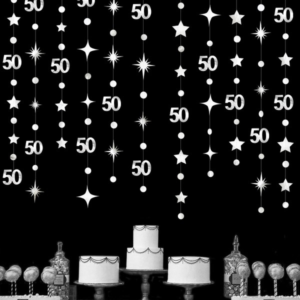 Silver 50th Birthday Decorations Number 50 Circle Dot Twinkle Star