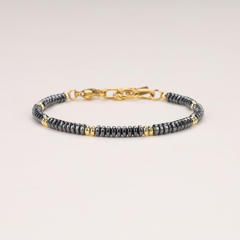GAVU Men's Hematite Stainless Steel Healing Bracelet, Stone, hematite