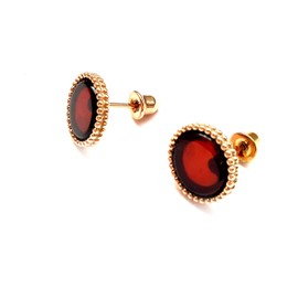 Stud Earrings Rose Gold Plated Silver 925 Women's Round 12 mm Earrings Stud with Amber, Amber Earrings, Designer Jewellery for Women, 12 mm, Sterling Silver Amber Sterling silver Rose Gold 3 Micron