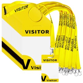 30 Pack Yellow Visitor Badge Lanyards Volunteer Lanyards Badge Holder with Clips ID Badge Holder Lanyards with 30 PVC Pass Card Reusable Breakaway Lanyards Visitor PVC Pass Card