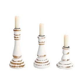 Rustic White Wooden Candle Holders Set of 3 by Purenjoy - Vintage Farmhouse Pillar Candle Holder Decor -Decorative Taper Candlestick Holders for Table Centerpiece, Wedding or Home
