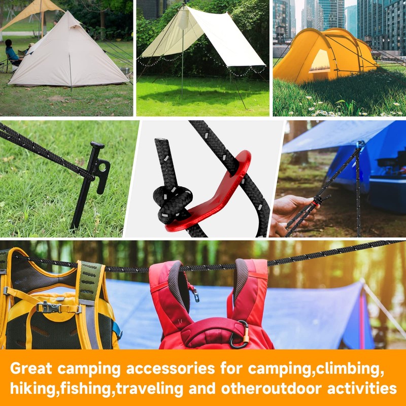 KOMCLUB 4mm Reflective Guy Lines Tent Cords, Lightweight Camping Rope