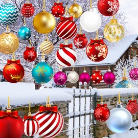 Rtteri 30 Piece Double Sided Christmas Lawn Decorations - Large Plastic Holiday Ornaments for Yard, Trees - Farmhouse Style