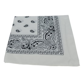 WHITE PAISLEY BANDANA 100% COTTON, One Size