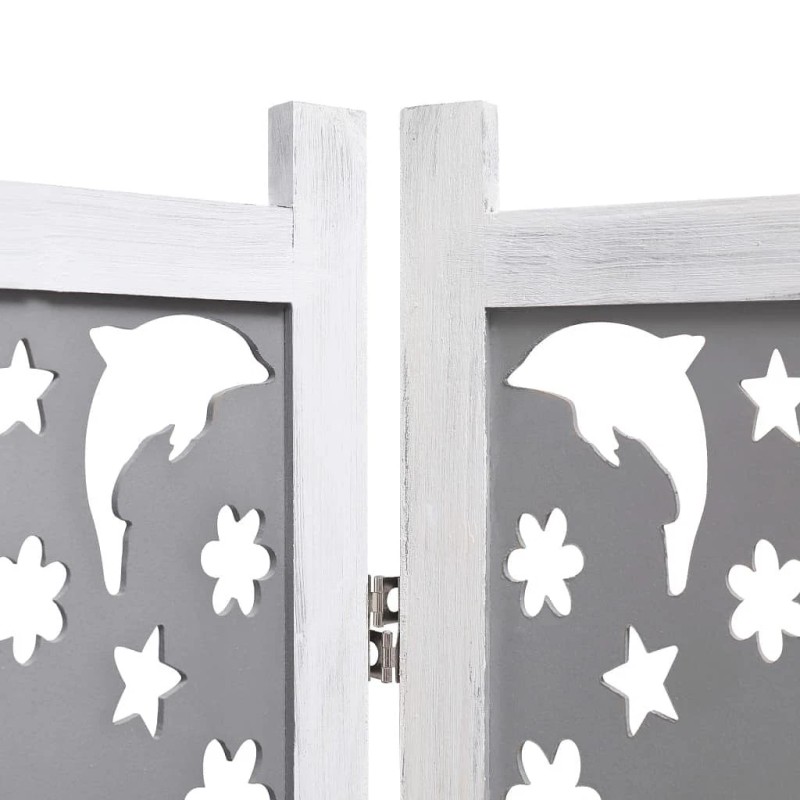 Unbranded 4-Panel Room Divider Gray 55.1"x65" Solid Wood