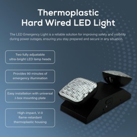 LED Two Head Emergency Light - Thermoplastic Black Housing Hard Wired Light with 90 Minute Battery, Dual Voltage 120/277V UL Listed - Ideal for Office, and Residential Cold Location -4F - Pack of 2