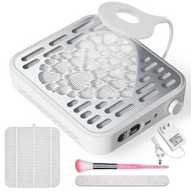Limegirl Nail Dust Collector for Acrylic Nail, with 2*Reusable Nail Filter, Nail file and Cleaning Brush, Powerful Nail Dust Extractor with Upgraded Dust Collector Nail Tech for Nail Polishing (White)