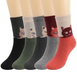 QKURT Women Wool Socks, Thermal Warm Thick Ankle Socks Winter Home Sleeping Socks Cat Patterned Socks Ladies Girls Socks, One Size