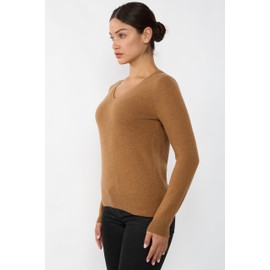 JENNIE LIU Women's 100% Pure Cashmere Long Sleeve Pullover V Neck Sweater