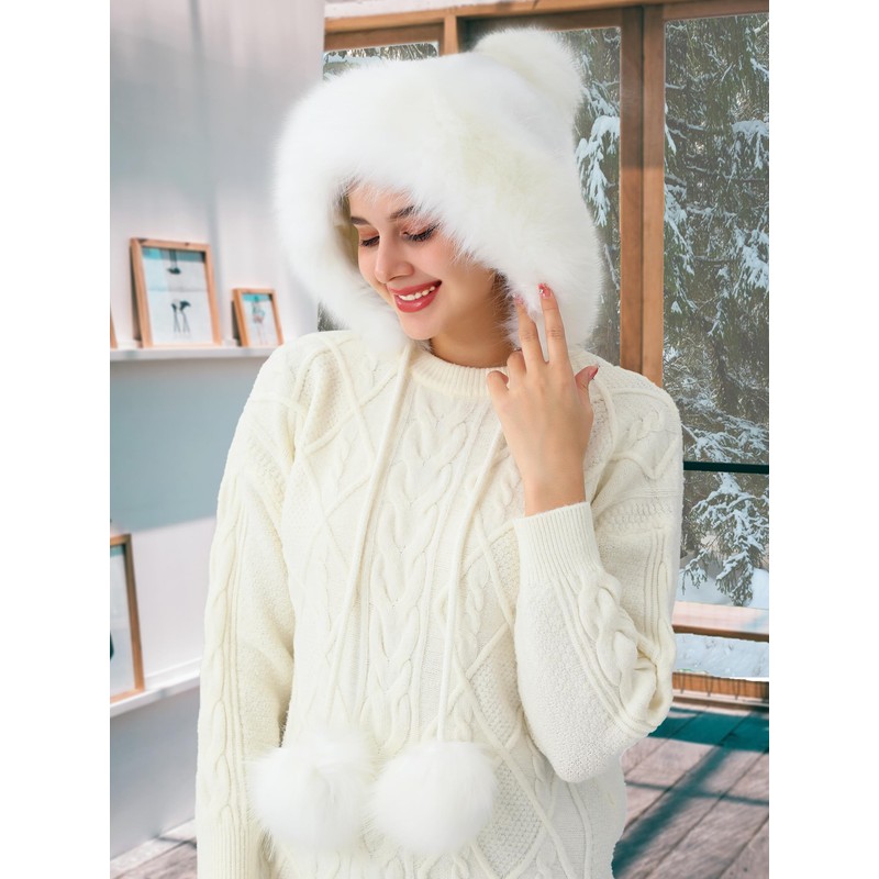 LA CARRIE Women's Faux Fur Hat with 3 Pom Pom