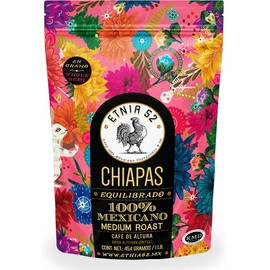 Café en Grano de Altura Chiapas | 454gr | Tostado Medio | Cuerpo Medio | 100% Arábica | Certificación Kosher | Notas a Nuez, Miel y Frutos Secos - Aroma Floral y Caramelo | Grano Entero | ETNIA 52