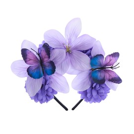 Accesyes Costume Mexican Flower Crown Day of Dead Headpiece Hawaiian BOHO Floral Headband Dia de Los Muertos Party Favor (Purple and Butterfly)