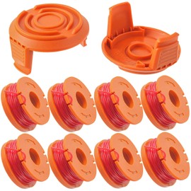 EPLZON Grass Trimmer Spool for Worx Grass Trimmer, Diameter 1.65 mm, 3 m Length Replacement Grass Trimmer Spool Worx, Grass Trimmer Spool Works with Worx WA0010 (8 Replacement Spools, 2 Cap Lids)