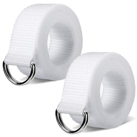 Seematn Web Football Belt 52 Inches Football Pants Belt D Ring Belts for Men Women Youth Boys Kids Girls(White,2 Pcs)