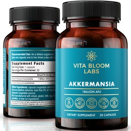Vita Bloom Labs Akkermansia Probiotic Supplement - Promotes Digestive Comfort, Gut Lining & Microbiome Support - GLP-1 & Metabolic Wellness - Active Strain, 1 Billion AFUs - 30 Capsules
