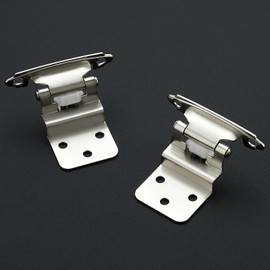 50 Pack 25 Pair Brushed Nickel Cabinet Hinges - 3/8 inch Inset Kitchen Cabinet Hinges, Semi-Concealed Hinges, Self Closing Cabinet Door Hinges with Door Bumper Flush Face Mount Cupboard Hardware