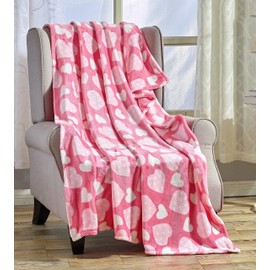 Valentines Heart Throw Blanket Soft Fleece Pink Blanket with Decorative Hearts for Kids Adults Use on Couch Sofa Bed 50 x 60