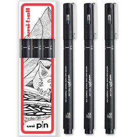 Uni Pin Fineliner Drawing Pen - Black Ink - 1.2mm Nib - Pack of 3