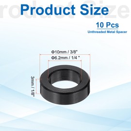 PATIKIL Pack of 10 M6 Aluminium Spacers, 1/4 Inch ID x 3/8 Inch OD Round Spacer, Untoothed Metal Spacer for 1/4 Inch M6 Screws, Black 1/8 Inch Length