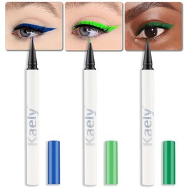 evpct 3Pcs Blue Light Green Dark Green Waterproof Colored Eyeliner Liquid Eye Liner Set Long Lasiting Fine Speed Dry Liquid Eyeliner lapiz delineador de ojos contra el agua blanco para ojos de colores