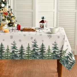 Horaldaily Christmas Tablecloth 60×120 Inch Rectangular, Winter Snow Trees White Washable Table Cover for Party Picnic Dinner Decor