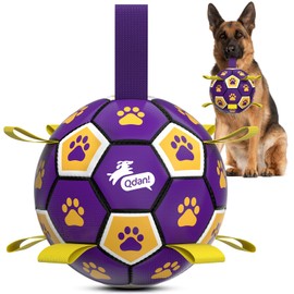 QDAN - Pelota de Fútbol Extragrande para Perros – Pelotas Duraderas para Perros Extra Grandes con Correas, Juguete Interactivo con Correa para Tirón d