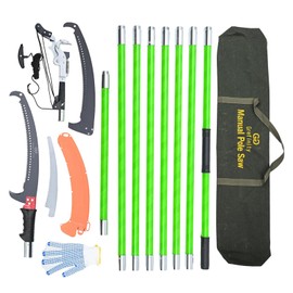 Grefinity Pole Saws for Tree Trimming, 27 FT Manual tree purner with 8 Fiberglass Handles, Sharp steel Blade and Heavy-Duty Giant Scissors, Lightweight Extendable Design for Tree Maintenance, Green