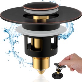 Hibbent All Metal Universal Bathroom Sink Stopper, for 1.1''~2.3'' Basin Pop Up Sink Drain Strainer, Upgraded Brass Bullet Core Push Type Sink Stopper, Anti Clogging Drain Filter, Oil-Rubbed Bronze