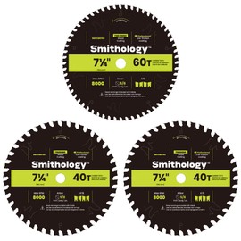 Smithology Circular Saw Blades 7 1/4 Inch – 3 Pack | ATB 40 Tooth & 60 Tooth | Carbide Tipped | Thin Kerf | Wood Crosscutting, Ultra Fine Finishing | Anti-Stick Coating | 5/8 Inch Arbor | SMTCBV01-3