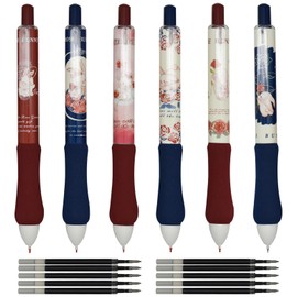 Maydahui Fashionable Rose Rabbit Retractable Ballpoint Pen, Set of 6, 0.5mm, Black Ink, Cute, Retro Flower, Flower Stationery, Gift, Gel Ballpoint Pen, Funny, Cute