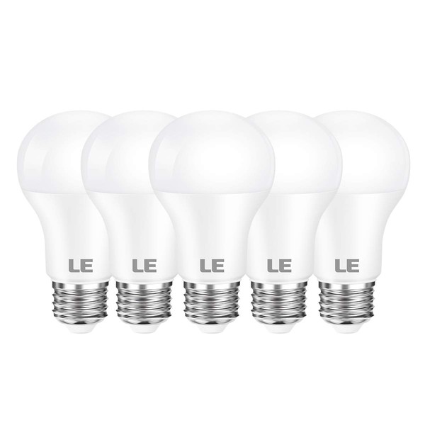 LE LED Light Bulbs, 60W Equivalent 800 Lumens 5000K Daylight White Non-Dimmable, A19 E26 Standard Medium Base, 9 Watt UL Listed, 15000 Hour Lifetime, Pack of 5