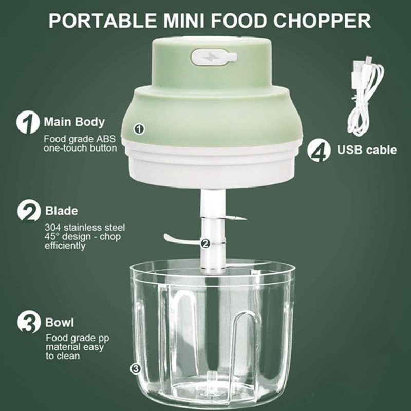Electric Garlic Chopper USB Charging Cordless 3 Blades Garlic Masher