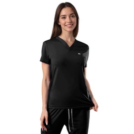 SUNME Women's Medical Scrub Tops - Ultra Soft, Easy Care, V-Neck Top Scrubs with 2 Pockets, 4-Way Stretch & Wrinkle Resistant Black