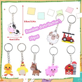 16 Stück Bauernhof Themen Cartoon Tier Schlüsselanhänger,Mini Tierischer Schlüsselanhänger,Niedliche Bauernhof Tiere Schlüsselanhänger,Cartoon Schlüsselanhänger,Schlüsselanhänger Dekorative Charme