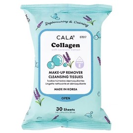 CALA Makeup Remover Cleansing Tissues: Collagen with lavender (30 Sheets) - Gentle, Hydrating, and Effective Makeup Removal for All Skin Types (30ct, COLLAGEN + Lavender, Pack of 1)