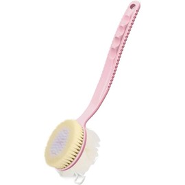 Cepillo de Baño de Mango Largo con Cerdas Suaves para Exfoliar la Espalda Color Rosa