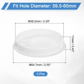 sourcing map 3Pcs 60mm(2-3/8") Nylon Hole Plugs, Flush Type Panel Round Snap in Fastener Knockout Locking Plugs for Furniture Insert End Caps Panels, White