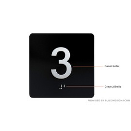 3RD Floor Elevator Jamb Plate sign With Braille and raised number-Elevator floor number sign letters Image & Grade 2 Braille - Includes Red Adhesive pad for Easy Installation (4" W x 4" H,black, Tacticle Sign,w) - The Sensation line