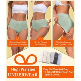 ANLIQI Cotton High Waisted Brief Underwear Breathable Stretch Full Coverage Panties Ladies Postpartum Underpants Multipack(3ADGG,S)