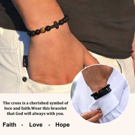YOTHIWAD Christian Bracelet for Men Women,Natural Stone Bracelets with Inspirational Card Faith Cross Bracelet Birthday Christmas Gifts for Men Women