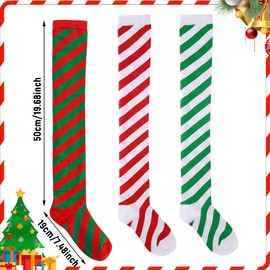 Dxhycc 3 Pairs Christmas Striped Knee High Socks Over Knee Thigh High Stocking Long Xmas Socks for Women