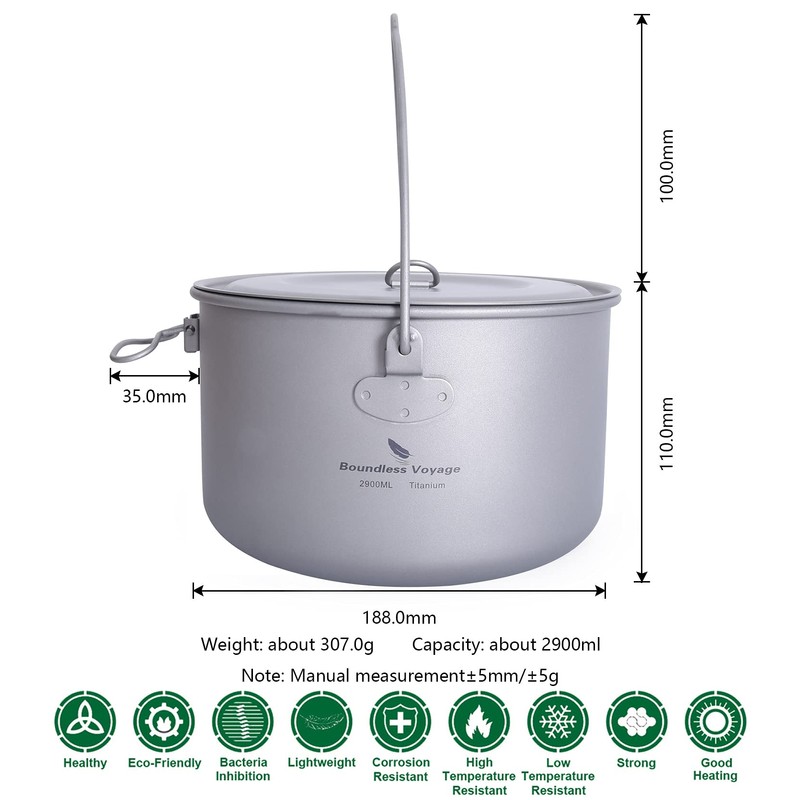 Boundless Voyage 2900 ml Titanium Pot Pan Set with Large