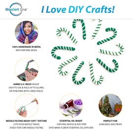 Glaciart One Felt Candy Cane Decoration (Green/White)- DIY Garland, Arts Crafts Supplies, Cute Home Decor for Christmas - Baby Mobile Ornaments - Hand-Felted Natural Wool Material - Set of 10