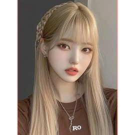 Wig Long Straight Hair Wig, Half Length, Brunette, Women's, Dress, Full Wig, Lolita Cosplay Wig, Baby Face Wig, Natural, Heat Resistant, Mesh (Blonde)