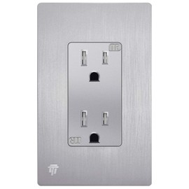 ENERLITES Elite Series Decorator Receptacle, Child Safe Tamper-Resistant Outlet, Self-Grounding, Residential Grade, 15A 125V, UL Listed, 61501-TR-SVWBP, Brushed Silver with Wall Plate