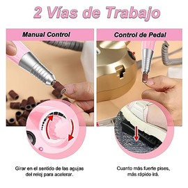 Torno Eléctrico para Uñas | Taladro de Uñas Máquina | Taladro para Uñas Profesional con Kit de Brocas Herramienta De Manicura Pulidora Eléctrica | Velocidad Ajustable Máquina de Lima Uñas para Acrílicos, Geles, Uñas Naturales(Rosado)