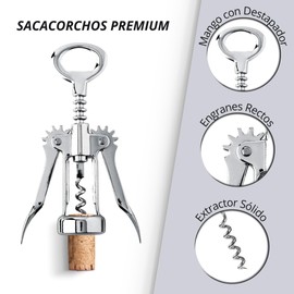 Novotend - Destapador de Vino Sacacorchos Premium 2 en 1 - Destapacorchos 2 en 1 - Destapador de Cerveza y Saca Corcho - Sacacorchos para Vinos de Acero Inoxidable - Regalos para Hombre