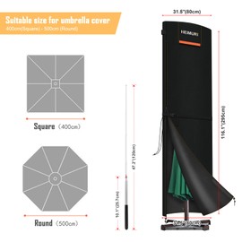 HEIMUNI Garden Umbrella Covers Waterproof Patio Umbrella Cover with Rod, Garden Parasol Covers Umbrella Covers for Outdoor Umbrellas, Cantilever Parasol Covers Waterproof Anti-UV, 295x80x80cm