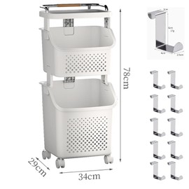 Rolling Laundry Hamper Cart with Wheels, Clothes - holding Baskets paired with a Clothes Hamper featuring Convenient Portable Storage Baskets (2-Tier)